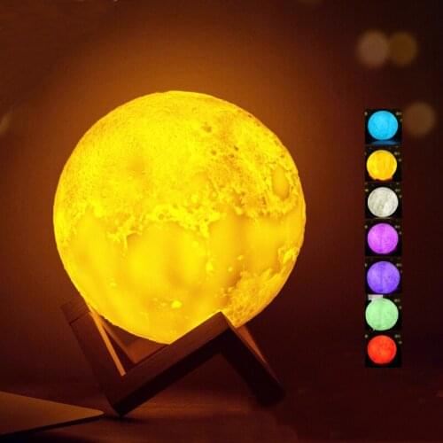 LED Night Light 3D Print Galaxy Moon Lamp 18cm Touch Rechargeable Color Change Tap Control Childrens Lights for Bedroom Decor