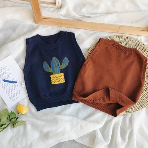 Sweater Vest for Boys Girls 2018 Brand Design Knit Sweaters Baby Clothes Cartoon Cactus Embroidery Waistcoat Jacket Kids Fashion