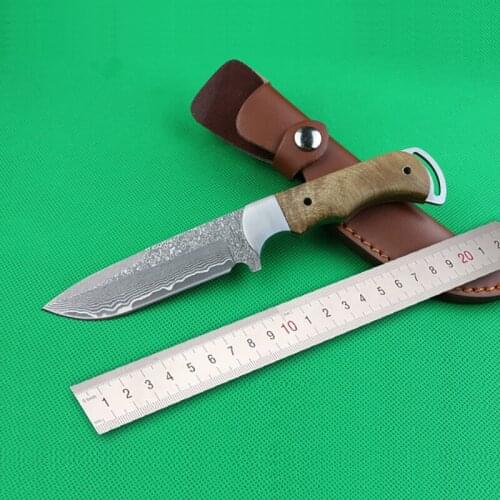 Free shipping Handmade Forged Damascus Hunting Knife Camping Survival Knife Fixed Blade Tactical Knife wood handle