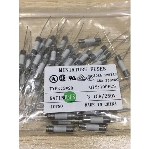 Taiwan ceramic safety pipe MINIATURE FUSE 3.15A 250V 5*20mm original and hi quality
