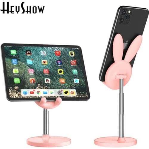 Telescopic Cartoon Rabbit Mobile Phone Holder Adjustable Cute Bunny Desktop Tablet Stand For IPhone Huawei Samsung Xiaomi IPad