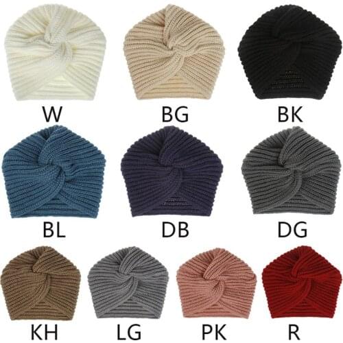 Women Muslim Winter Crochet Knitted Turban Beanie Hat Twist Cross Knotted Solid Color Casual Warm Chunky Skull Cap Wrap