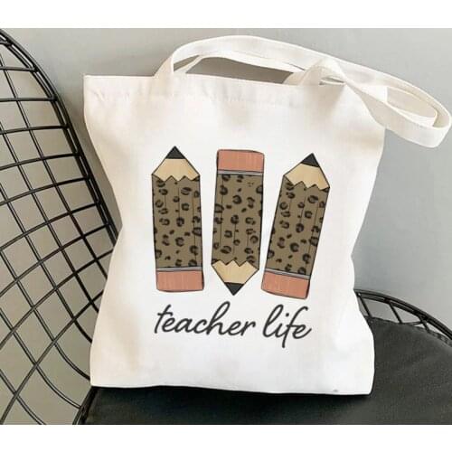 Shopper supplies Teacher life Printed Tote Bag women Harajuku shopper handbag girl Shoulder shopping bag Lady gift Canvas Bag