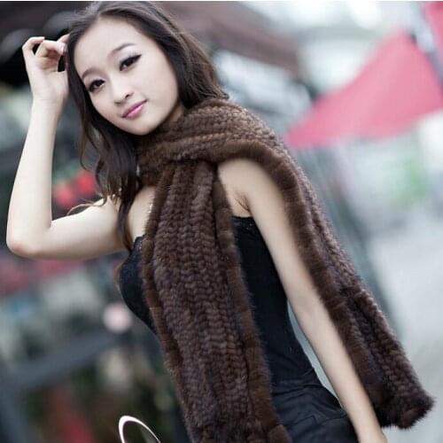 Harppihop Women Mink Fur Scarf Hand Knitted Fashion Mink Fur Muffler Luxury Real Mink Fur Neck Warmer Women Fur scarf