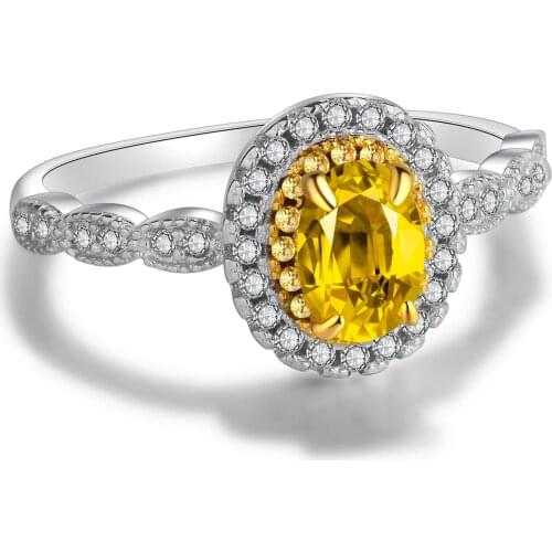 18k White Gold Plated Natural Citrine Rings For Women 925 Sterling Silver Color Yellow Gemstone Diamond Ring Wedding Jewelry