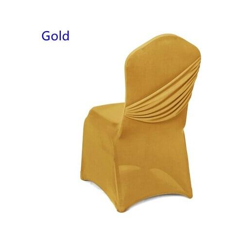 Gold Colour Wedding Lycra Chair Covers One Cross Cover Chair Spandex Pleated Luxury Wedding Party Decoration On Sale