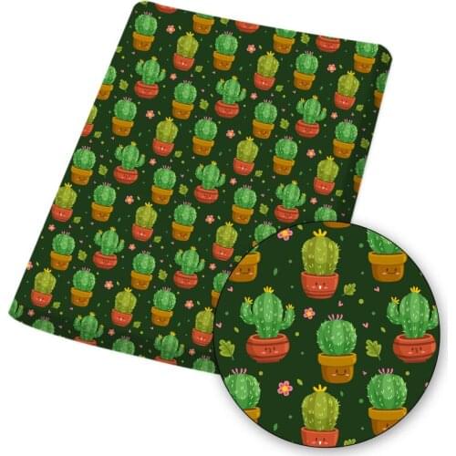 Polyester Cotton Fabric Cartoon Cactus Printed Cloth Sheets Handmade Masks Dress Making DIY Crafts Supplies 45*145cm 1pc