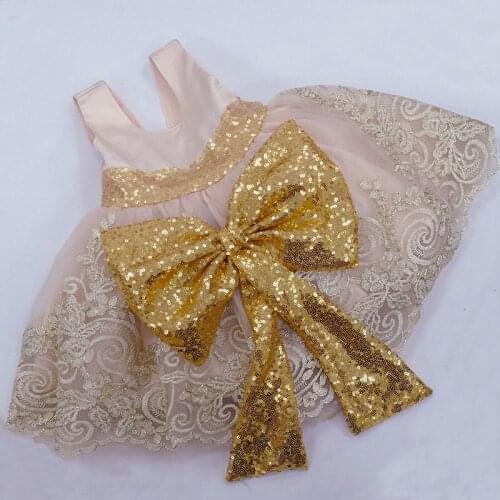 2021 Summer White Bridesmaid Kids Dresses For Girls Children Baby Girl Golden Embroidery Bow Party Dress Wedding Princess Dress