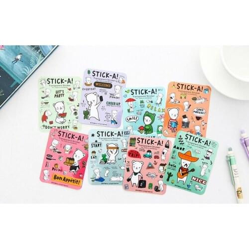 4pcs Kawaii bear pvc transparent Stickers DIY Diary Scrapbook Notebook Album Cup Phone Decor Sticker Stationery School Supplies