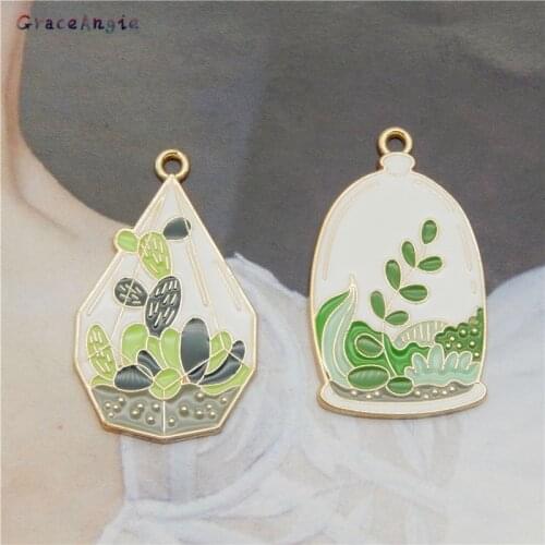 4pcs Mix Enamel Charms Potted plants jewelry making Gold Alloy Dangle Earrings Cactus Bracelet Pendant necklace Fashion Crafts