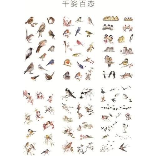 6 Sheets/Set Various Lovely Birds Decorative Sticker Scrapbooking DIY Craft Stickers Stationery