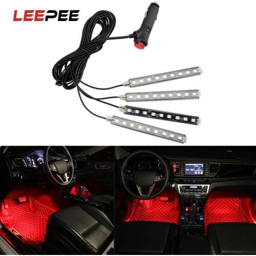 9 LED 4 In 1 Floor Foot Strip Lights Auto Decorative Lamp Cigarette Lighter Adapter Dash Car Interior Atmosphere Lights
