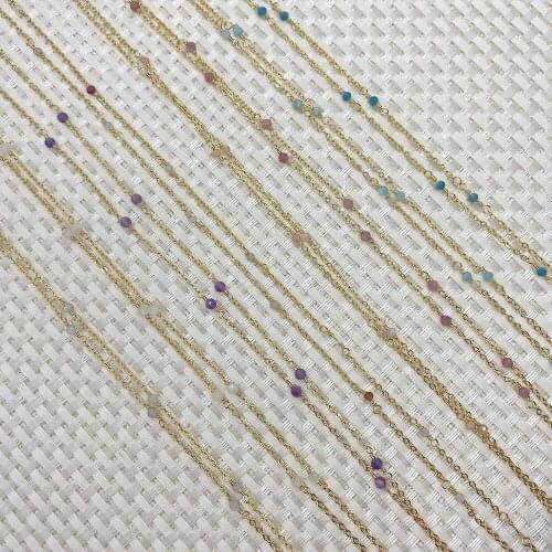 Rosary Chain Wrapped In Gold Thread Bohemia Stone Bead Chain for Jewelry Making DIY Necklace Anklet Bracelet Accessories 1meter