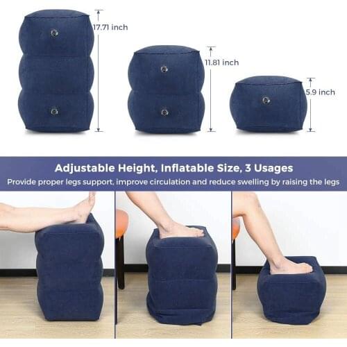 Travel Inflatable Foot Rest Pillow Adjustable Height Portable Leg Rest Bag Pillow Home Car Foot Airplane Carrying Cushion Office