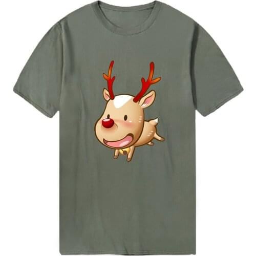 Cute Christmas Elk Men T Shirts Print Short Sleeve Oversize Tshirt Vintage Punk Style Tees Funny Clothes Tops Male Dadera Hombre