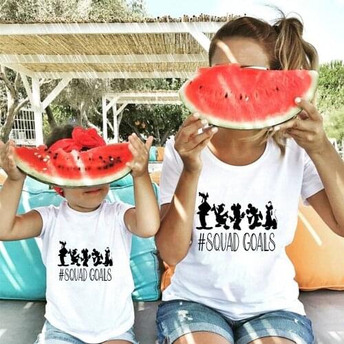Squad Goals Mickey Mouse Print T Shirt Summer Tshirts For Mother And Daugther Short Sleeve Family Matching Outfits Dropship