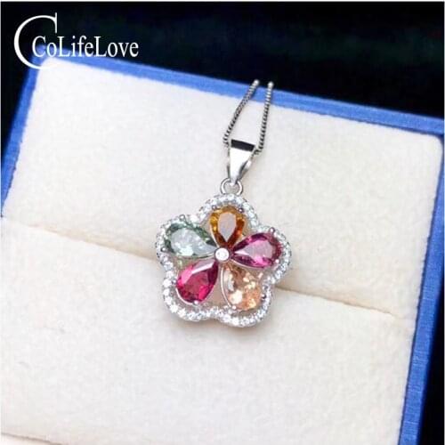 CoLife Jewelry 925 silver tourmaline necklace pendant for girl natural tourmaline pendant sterling silver tourmaline jewelry