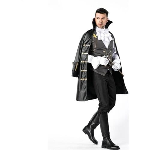 Halloween Masquerade Vintage Royal Court Vampire Costume Adult Men Noble Knight Pirate Cosplay Fancy Dress