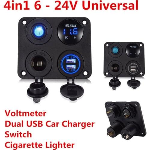 12V-24V multifinction 4 in 1 Car charger panel Dual USB waterproof Cigarette Lighter Socket Splitter for Car Truck Motorcycle