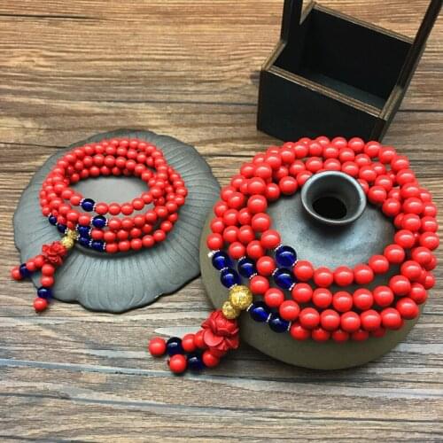 Fashion Multilayer Cinnabar Chain Bead Bracelet Retro Charm Round 6mm 108 Buddha Beads Pixiu Bracelet Jewelry Womens Gift