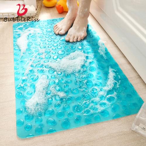 Bubble Kiss Blue Bath Mat Bathroom Carpet Cobblestone Model Massage Rugs Feet Bottom Suction Cup Non-Slip Flexible Elastic Rugs