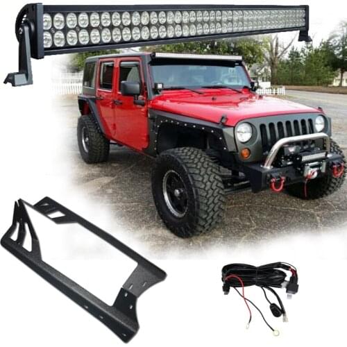 Set of 52 Inch LED Light Bar Offroad Light 300W with JK Windshield Mounting Bracket Kit For Jeep Wrangler JK 2007-2015