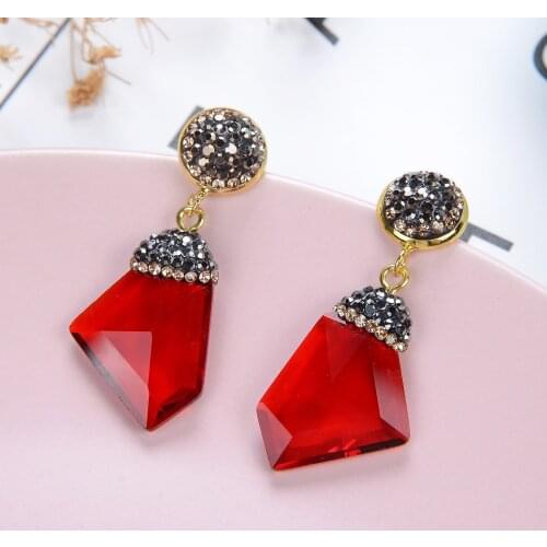 2021 New Colorful Crystal Geometric Metal Earrings For Women 12 Style High Quality Glass Stone Unusual Earring Fashion Jewelry