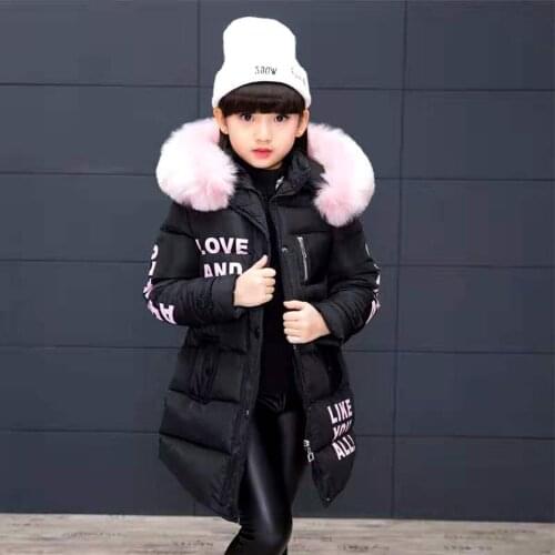 Baby Girls Winter Kids Thickening Fur Collar Hooded Long zipper Parkas Coat Clothes Children Warm Jackets Black/Pink/Red Color
