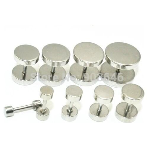 Free Shippment 100pcs Stainless Steel Body jewelry Ear Stud Fake Ear Plugs Cheat Tunnels Illussion Plugs 3mm up to 12mm