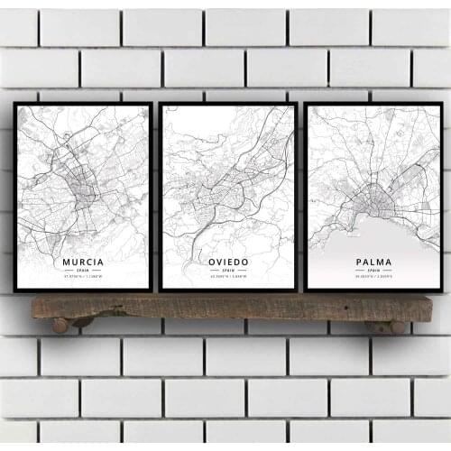 Murcia Oviedo Palma Salamanca Santander Seville Tarragona Toledo Valencia Valladolid Vigo Zaragoza Spain Map Poster