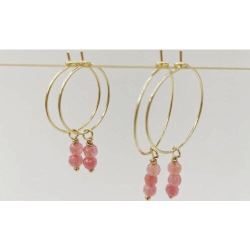 Simple Bar Earrings Dangle Pink Onyx Natural Gemstones 14K Gold Filled Hoops Elegant Earrings 1 Pair For Women Fashion Jewelry