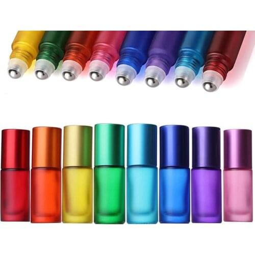 20pcs Portable Travel Essential Oil Perfume Empty Bottles Roller Refillable Frosted Colorful Roller Ball 5ml Thick Glass Bottle