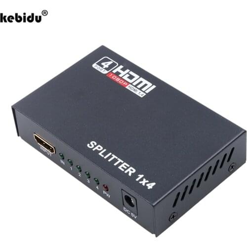 Kebidu High-definition 1080P 1 in 4 out HDMI Splitter 5.1Gbps 1X4 4 Port Hdmi Hub Repeater Amplifier 1.4 With EU US Plug Power