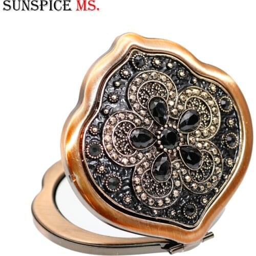 SUNSPICE-MS Turkish Mini Compact Pocket Floral Mirror Portable Two-side Folding Make Up Mirror Women Vintage Jewelry