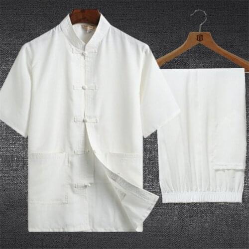 Traditional Chinese Clothing Set Man Oriental 2 Pieces Tai Chi Kung Fu Uniforms Short Sleeve Linen Casual Chinese Costumes