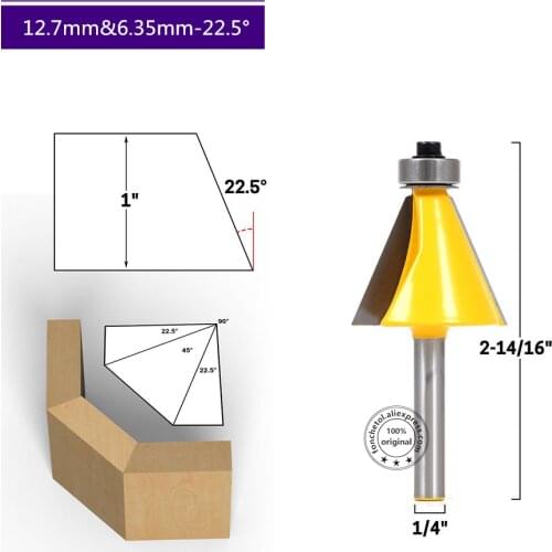 12.7mm&6.35mm Shank-1PCS,free shipping,solid carbide woodworking router bit,wood milling cutters,22.5 degree Beveled knife