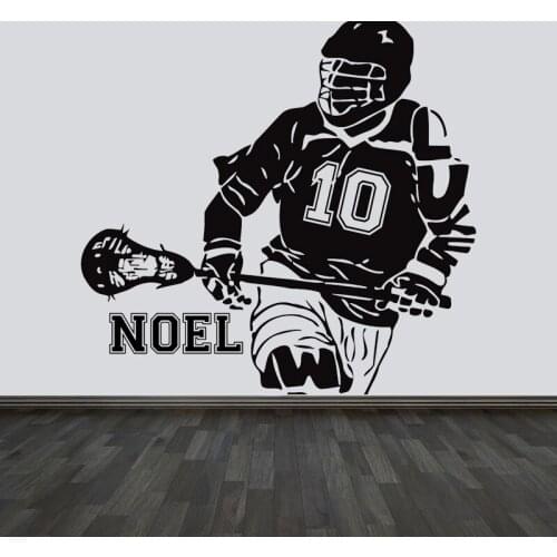 Personalized Name & No. Lacrosse Wall Decals Vinyl Art Home Decor Boys Teens Room Sport Sticker Removable Interior Mural 4762
