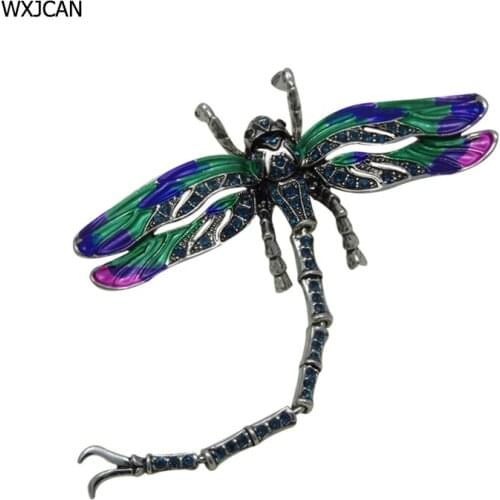 WXJCAN new large enamel insect dragonfly brooch vintage Swingable long tail rhinestone brooch jewelry fashion Size 105mm*77mm