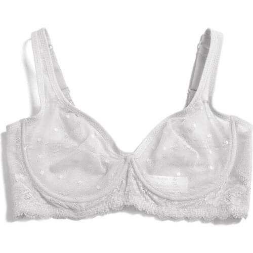 Vgplay Solid White Lace Lingerie Unlined Hollow Mesh Women Bra Plus Size See Through Bras for Women Underwire Adjusted Brassiere