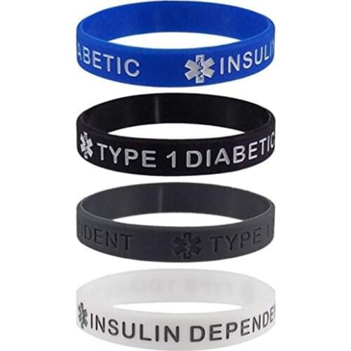 1pcs Medical alert Diabetic Type one 1 diabetes insulin Dependent silicone wristband bracelet