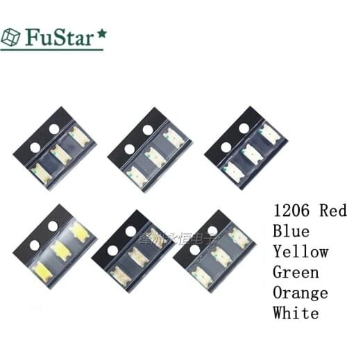 100pcs 5colors x 20pcs 1206 LED Diode Assortment SMD LED Diode Kit Green / RED / White / Blue / Yellow each 20pcs Orange Hot