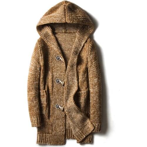 2021 New Winter Mens Sweaters Fashion Male Long Knitted Sweater Hooded Coats Casual Slim Fit Knitted Cardigan Brand Clothing