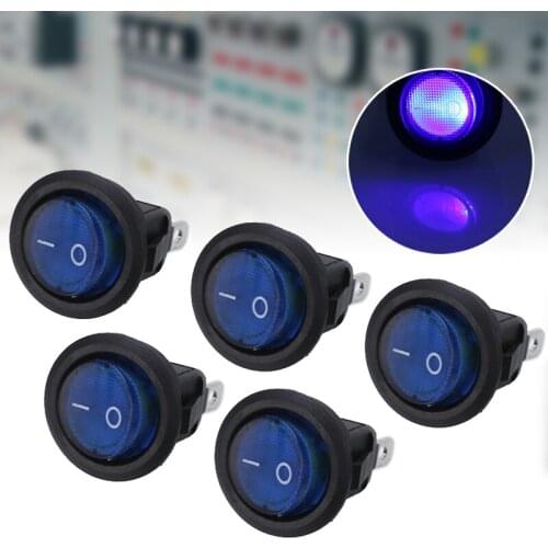 5pcs Rocker Switch With Blue LED Light 12V Car Boat Waterproof ON/OFF Round Rocker Dot Toggle Switch Copper Foot