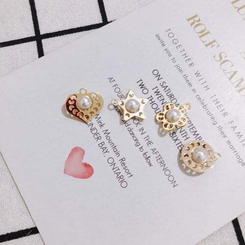 6 pieces / lot DIY Fashion Personality Copper Edge Real Gold Round Star Pearl Pendant Earrings Accessories