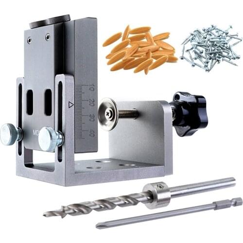 Aluminum Alloy 9mm Pocket Hole Jig Set Dowel Drilling Hole Kit Carpentry Punch Locator Woodworking Drill Guide Tool