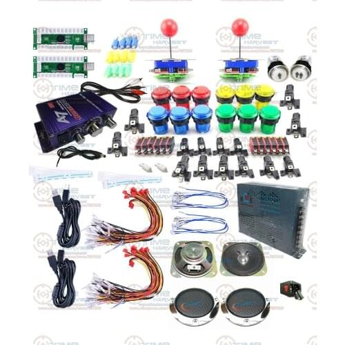 Arcade Game Joystick DIY Kits with Zero Delay LED USB Encoder Long shaft Joystick LED Illuminated Button Amplifier Power Supply