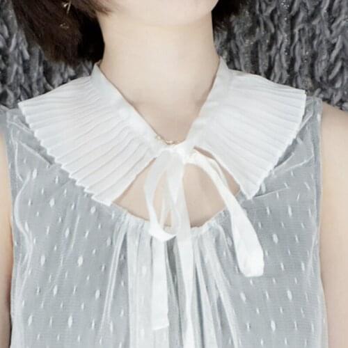 Blouse sweater decorative cotton fake collar White fresh Japanese Pleated College Wind Fine Ribbon Bow false detachable Collar