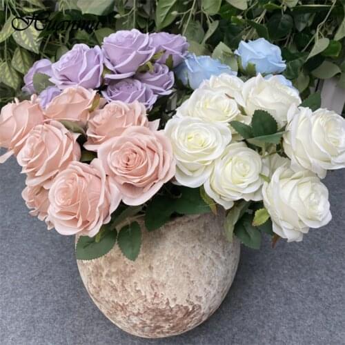 9 Heads Big Artificial Rose Flower Bouquet Flores Artificiales Wedding Home Fall Decorations Fake Flowers Fleur Artificielle Hot