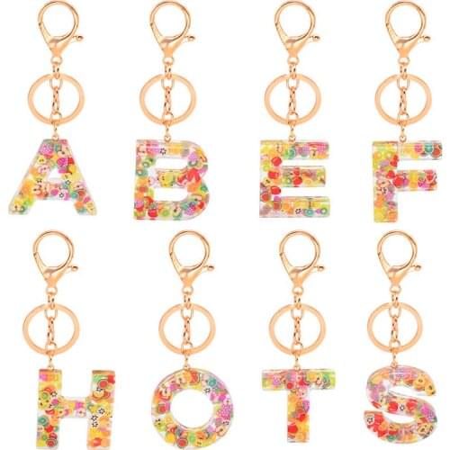 Keychains Resin Letters Transparent Fruit Summer Tro Ring Women Cute Car Acrylic Glit Keyring Holder Charm Bag Couple Bag Gifts