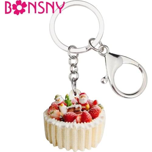 Bonsny Acrylic Christmas Santa Claus Snowman Cake Key Chains Keychain Xmas Navidad Jewelry For Women Girls Teen Bag Pendant Gift